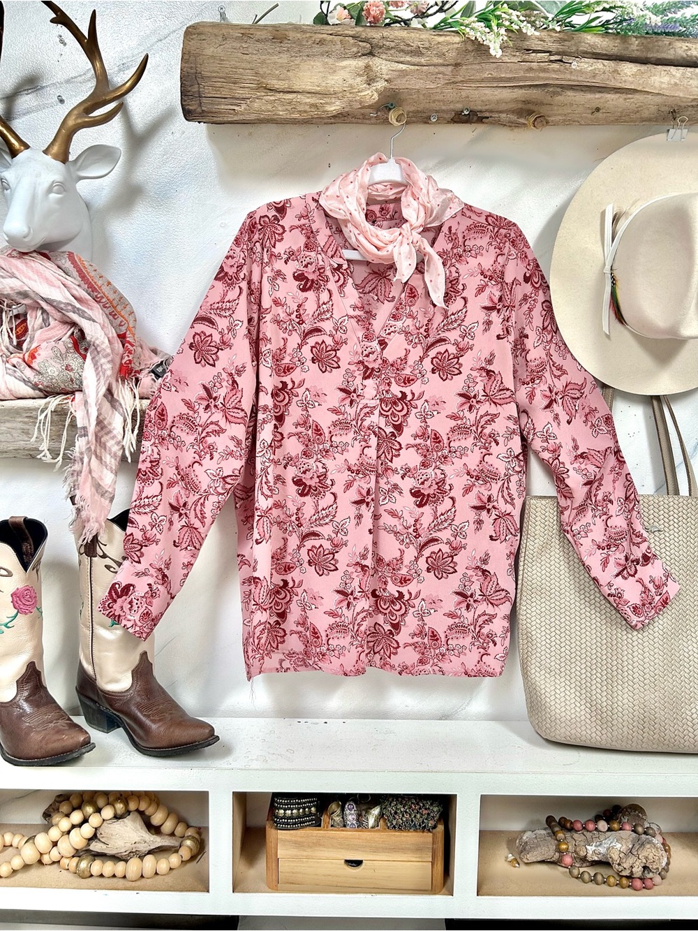 Men's Pink Floral Long-Sleeve Shirt